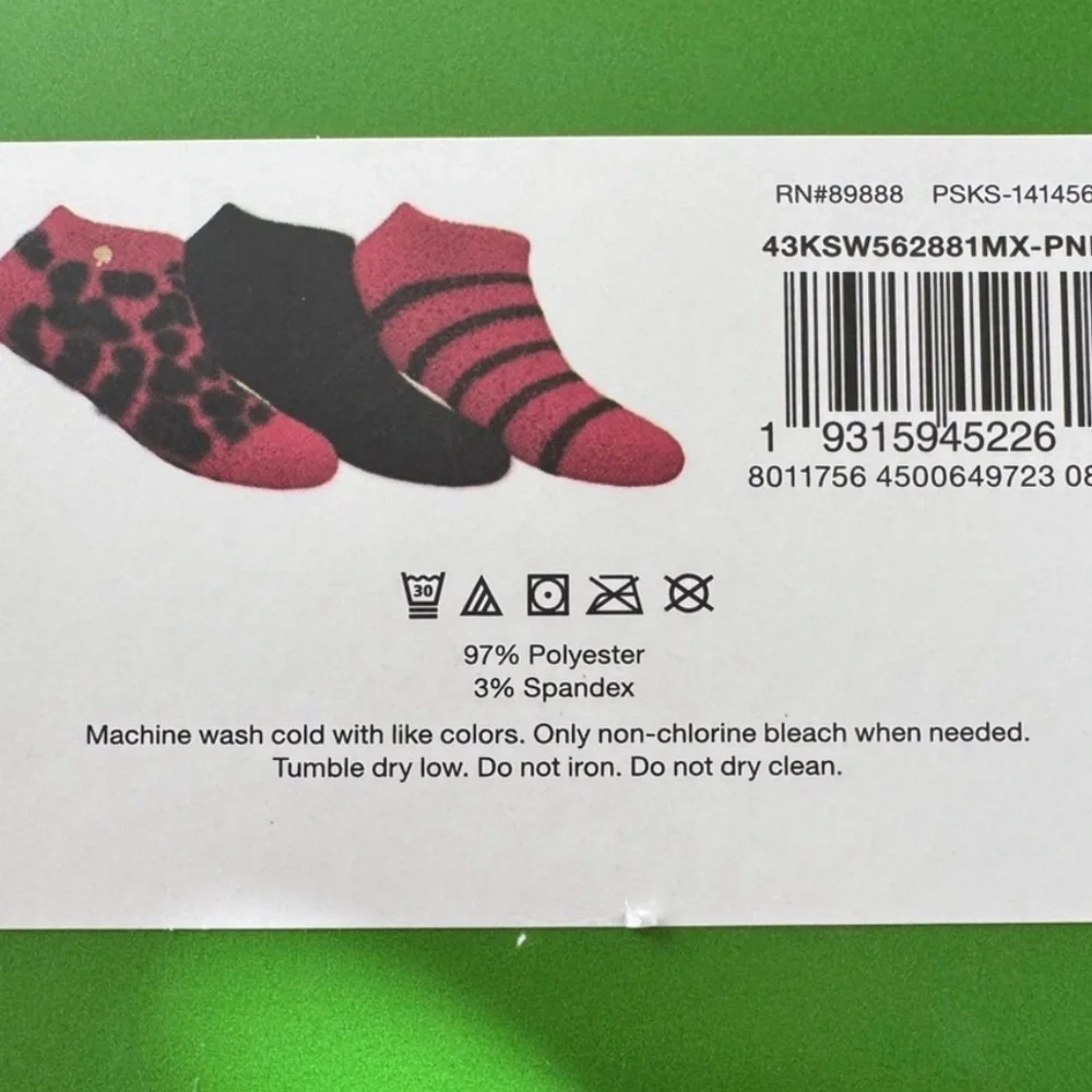 Kate Spade Black & Pink 3 Pairs Cozy Low Cut SOCKS NWT in Reusable Bag Designer